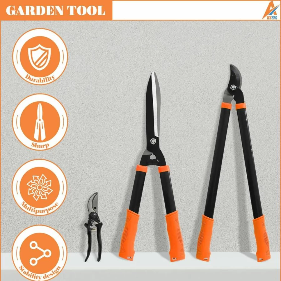 AwnPro 3-Piece Heavy Duty Garden Shears Set - Machete, Hedge Shears & Compound Action Tree Trimmer for Thick Branches, Shrubs & Bush Care