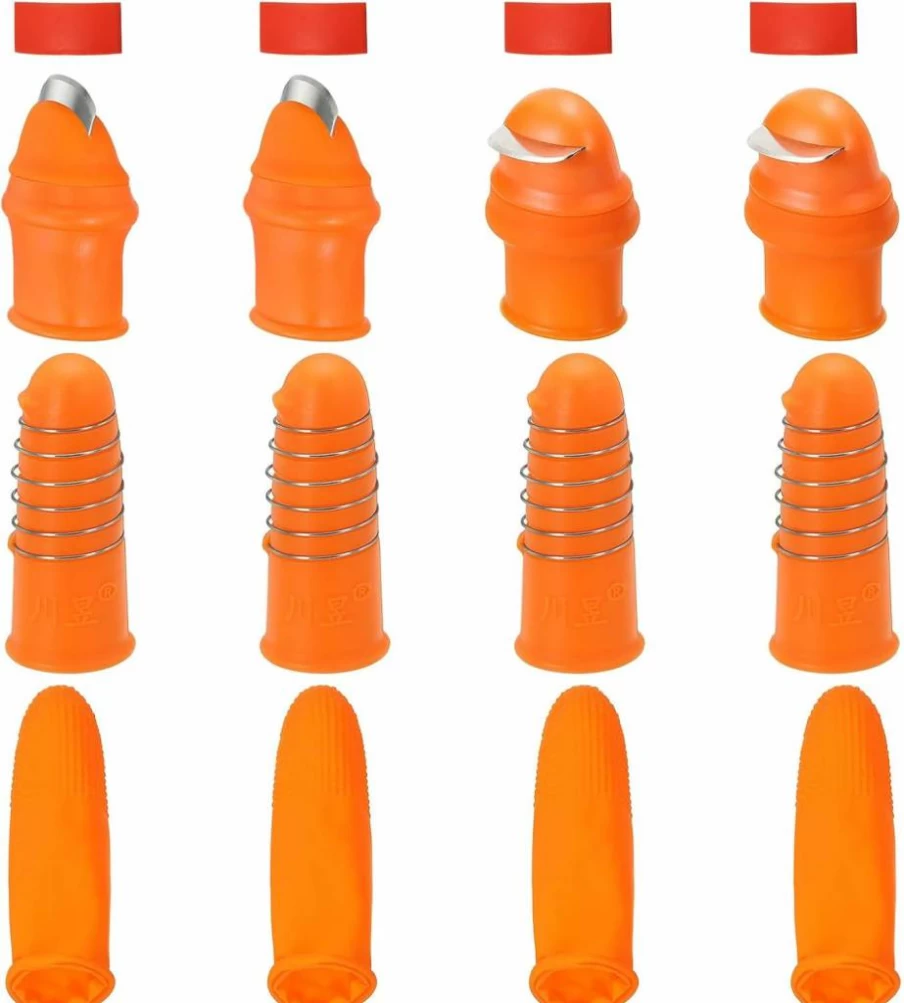 PATIKIL 12Pcs Silicone Thumb Knife & Finger Sleeves Set for Gardening, Harvesting Fruits Vegetables, Plant Trimming Tool, Orange