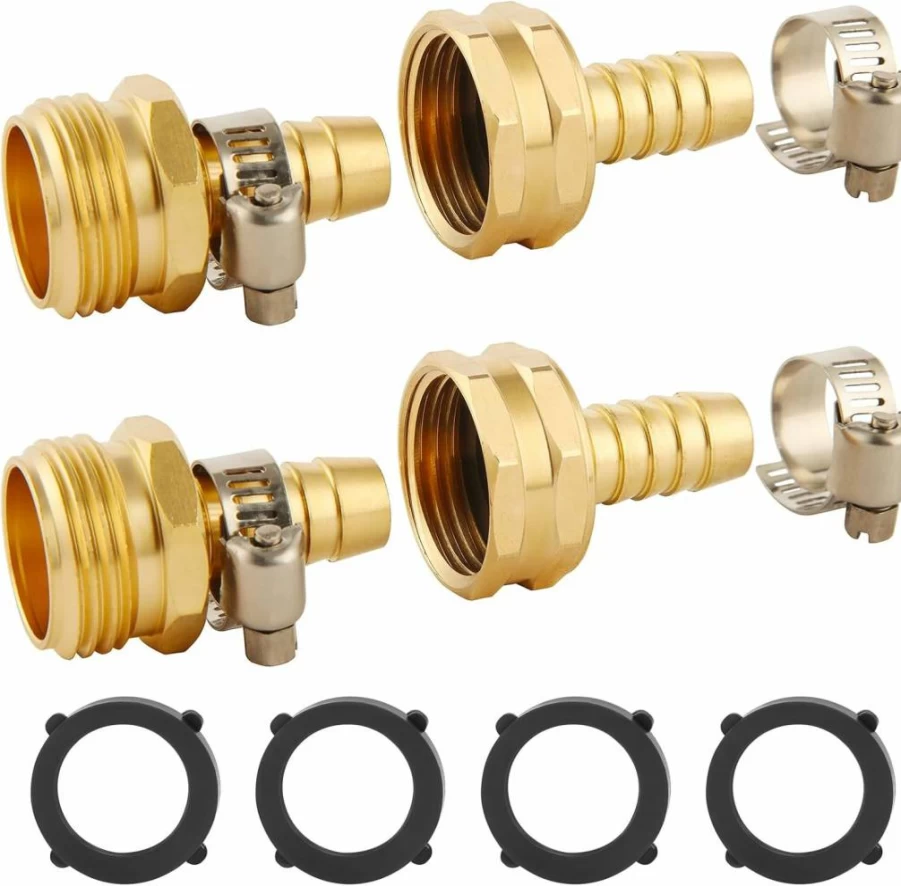 BILAL 2-Pack Brass Garden Hose Repair Connector Kit with Clamps - 1/2" to 3/4" GHT Adapter, Heavy-Duty Water Hose Fittings for Leak-Free Irrigation & Outdoor Plumbing