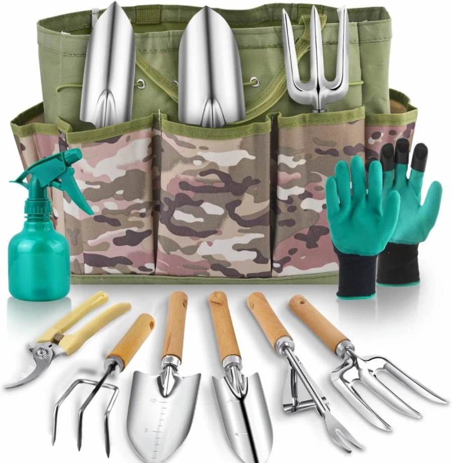 Saraily 9-Piece Heavy Duty Gardening Tool Set with Durable Organizer Bag, Non-Slip Gloves, Rust-Proof Tools – Ideal Gift for Women & Gardeners
