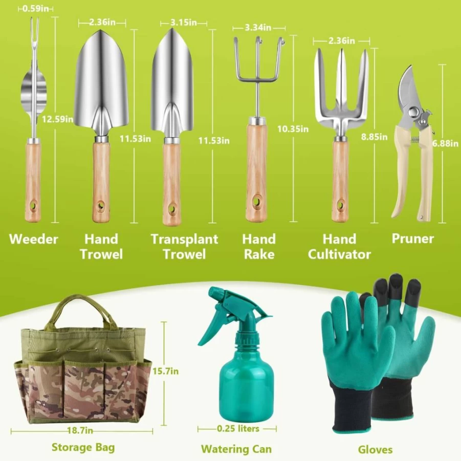 Saraily 9-Piece Heavy Duty Gardening Tool Set with Durable Organizer Bag, Non-Slip Gloves, Rust-Proof Tools – Ideal Gift for Women & Gardeners