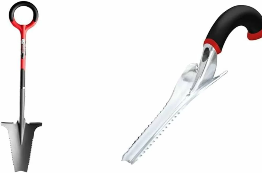 Root Slayer Shovel - Heavy Duty Gardening Tool with Ergonomic Handle for Digging and Cutting Roots, Red (Model 22011)