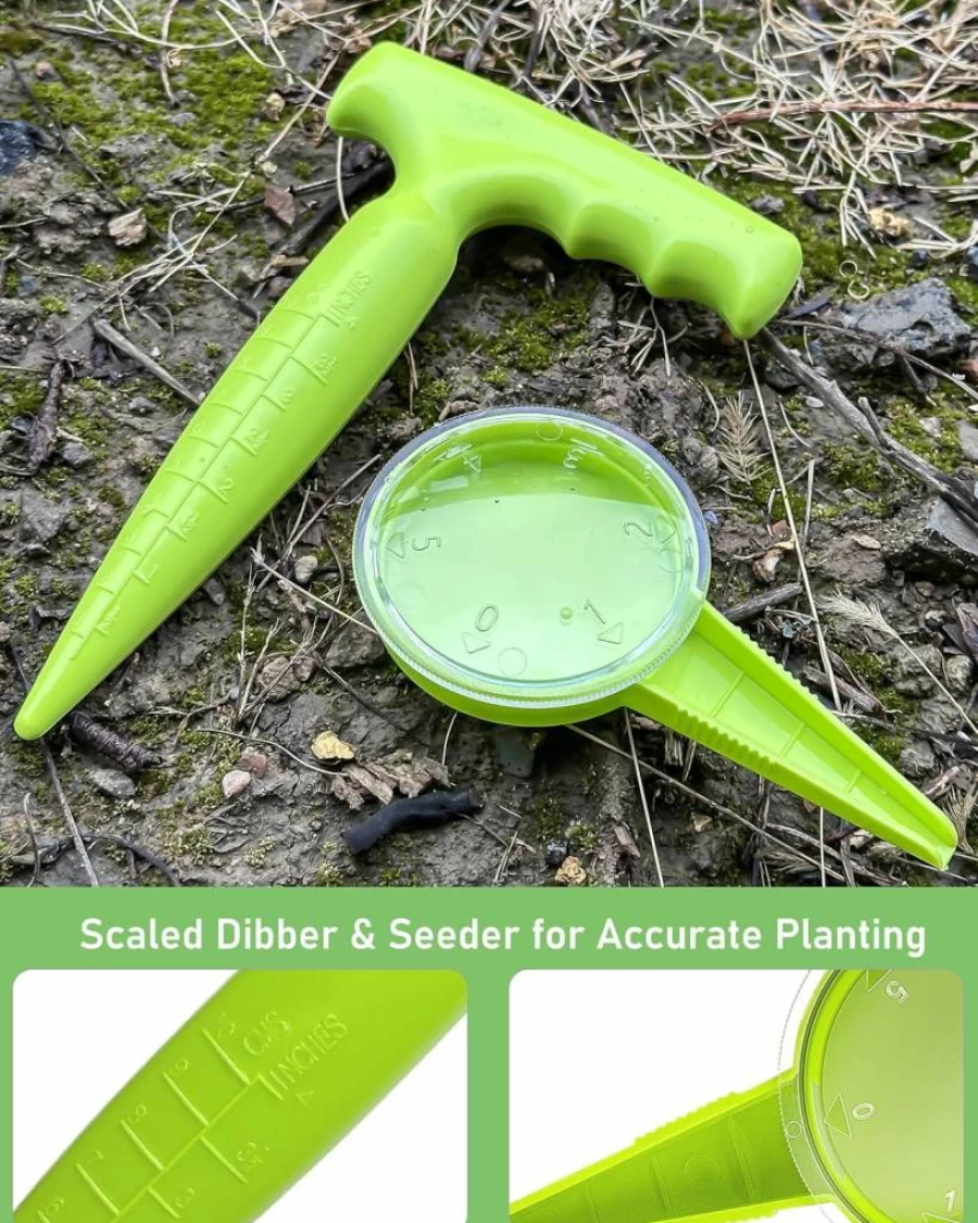 Boinio Manual Seed Planter Kit - Light Green Garden Seeder with Dibber & Dispenser for Precise Small Seed Planting, Home Gardening & Organic Growers (Kit-B)