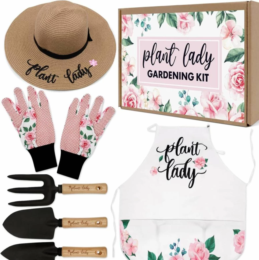Percozzi Gardening Gift Set for Mom - 6-Piece Horticulture Starter Kit with Planting Tools, Floral Apron, Straw Hat & Gloves - Perfect Mother's Day Present for Her & Grandmother