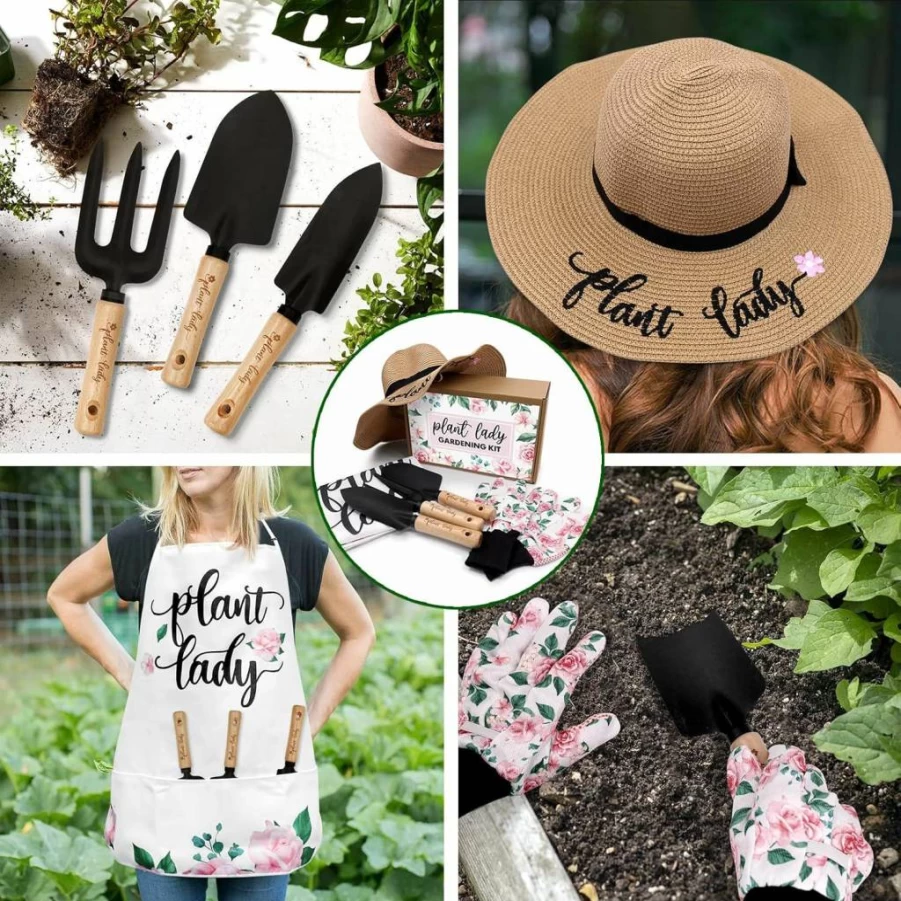 Percozzi Gardening Gift Set for Mom - 6-Piece Horticulture Starter Kit with Planting Tools, Floral Apron, Straw Hat & Gloves - Perfect Mother's Day Present for Her & Grandmother