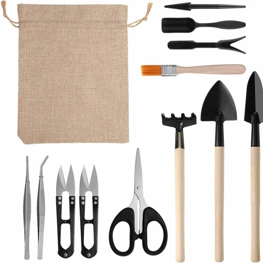 PhantomSky 12-Piece Bonsai Tools Set with Trimming Scissors, Shovels, Rake, and Storage Bag for Gardening, Succulent, and Tree Care