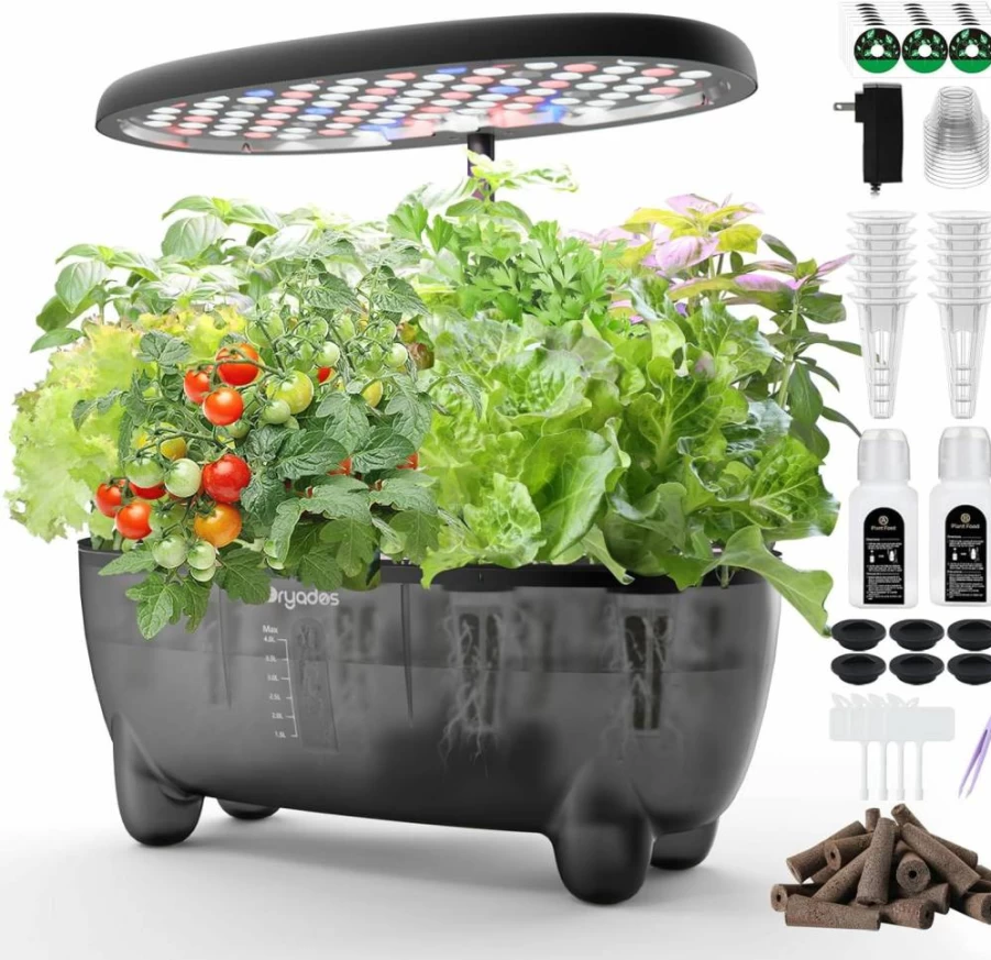 DRYADES 12-Pod Indoor Hydroponic Herb Garden Kit with LED Grow Light, Smart Gardening System for Women & Men, No Seeds Included, Perfect Gift for Plant Lovers