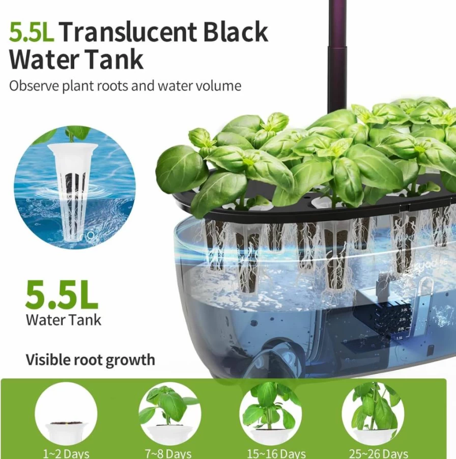 DRYADES 12-Pod Indoor Hydroponic Herb Garden Kit with LED Grow Light, Smart Gardening System for Women & Men, No Seeds Included, Perfect Gift for Plant Lovers
