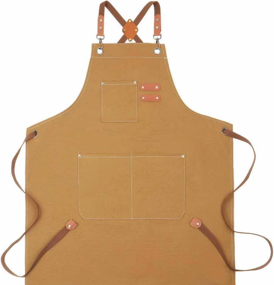 GREBSTK Heavy Duty Cross Back Tool Apron for Woodworking, Gardening, Cooking - Adjustable Canvas Work Apron with Pockets