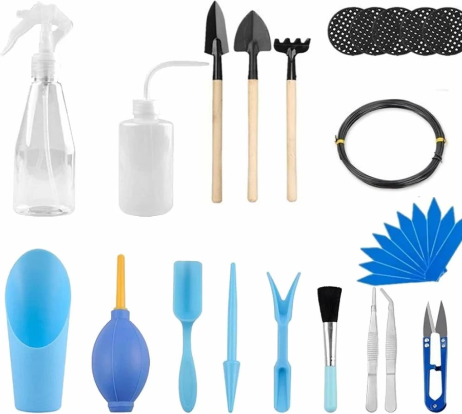 PhantomSky 30-Piece Bonsai Tools Kit for Gardening, Trimming, and Transplanting - Includes Scissors, Shovels, Rake - Ideal for Beginners (Blue)
