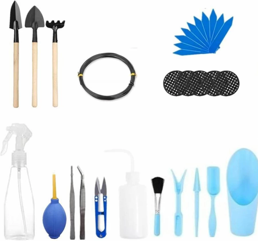 PhantomSky 30-Piece Bonsai Tools Kit for Gardening, Trimming, and Transplanting - Includes Scissors, Shovels, Rake - Ideal for Beginners (Blue)