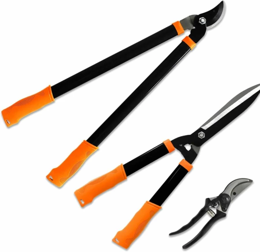 TANG 3-Piece Gardening Tool Set: Heavy Duty Lopper, Hedge Shears & Pruner for Tree Shrub Care | Professional Lawn & Plant Hand Tools Kit
