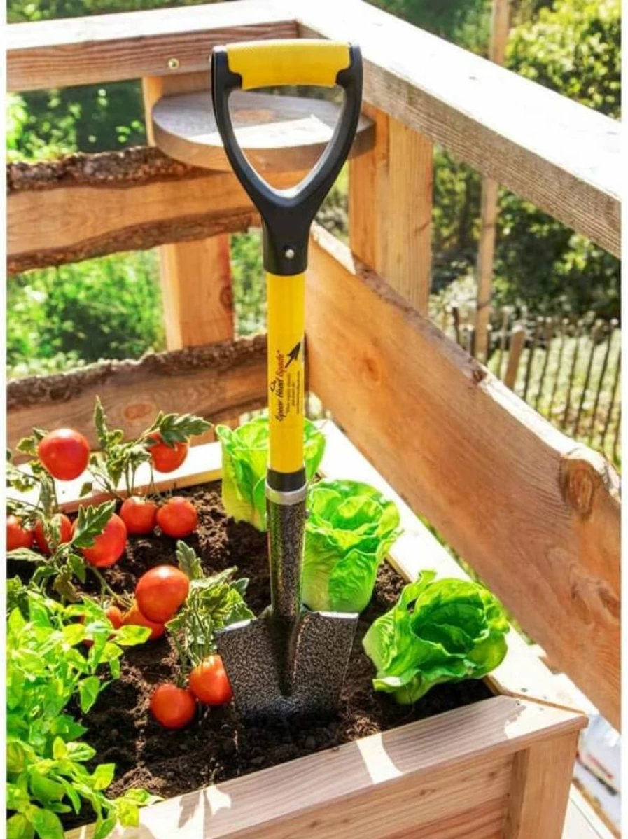 Spear Head Spade 30" Fiberglass Handle Gardening Shovel with Cushioned Grip, Carbon Manganese Steel Blade for Raised Beds & Container Gardens, Yellow