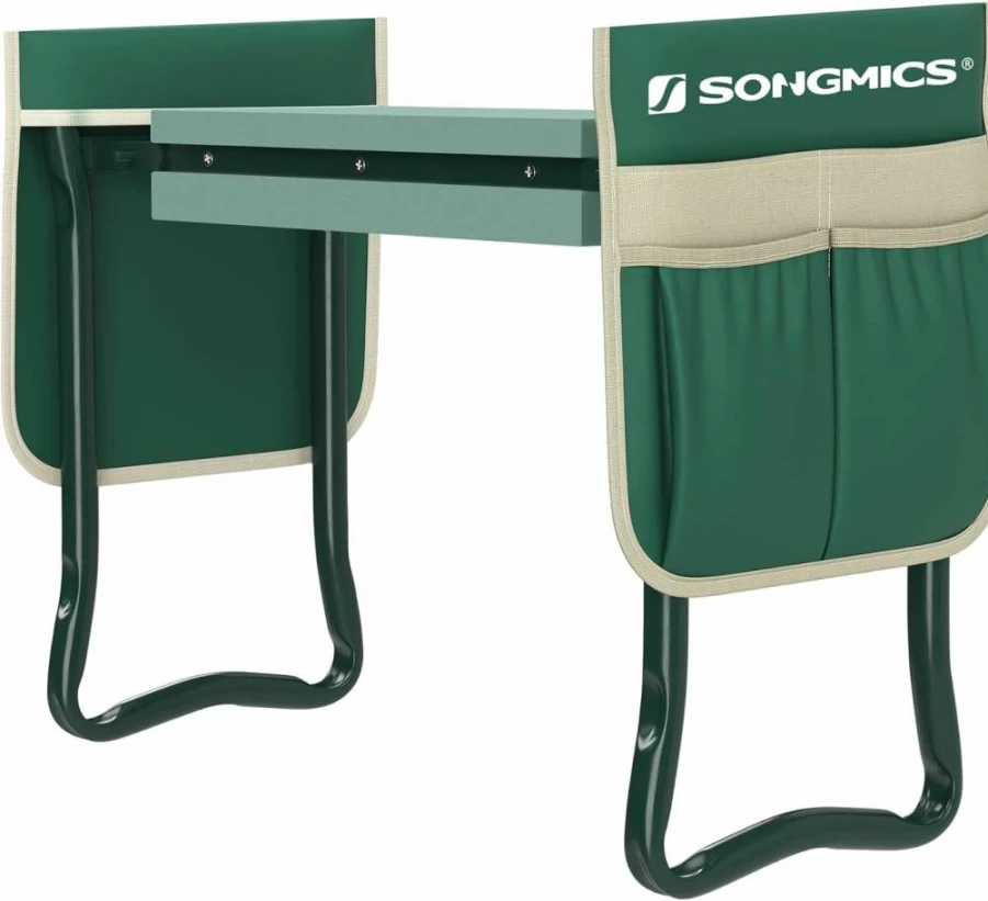 SONGMICS Folding Garden Kneeler and Seat with Tool Bag, 6-Inch Wide Kneeling Pad, Multifunctional Gardening Stool for Women and Men, Dark Green UGGK49L, Outdoor Gardening Gifts