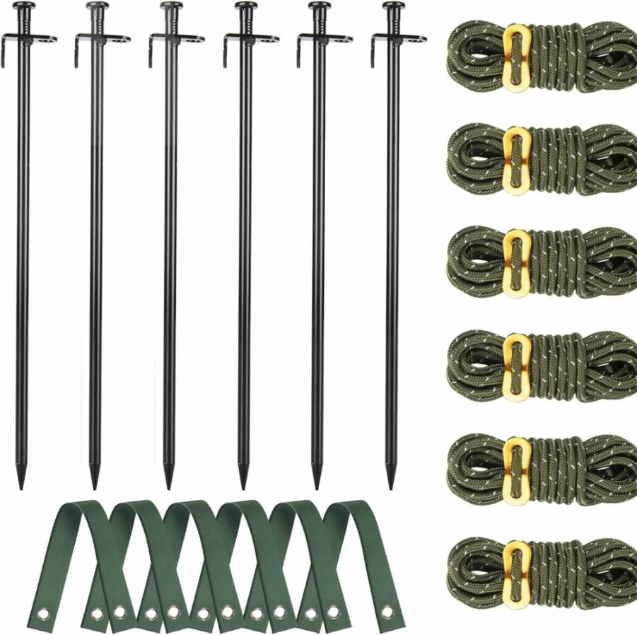 RIFNY Heavy Duty Tree Support Kit - 11.8 Inch Steel Stakes, 13.1 Ft Rope & Straps for Windproof Young Tree Anchoring & Straightening (3-Pack)