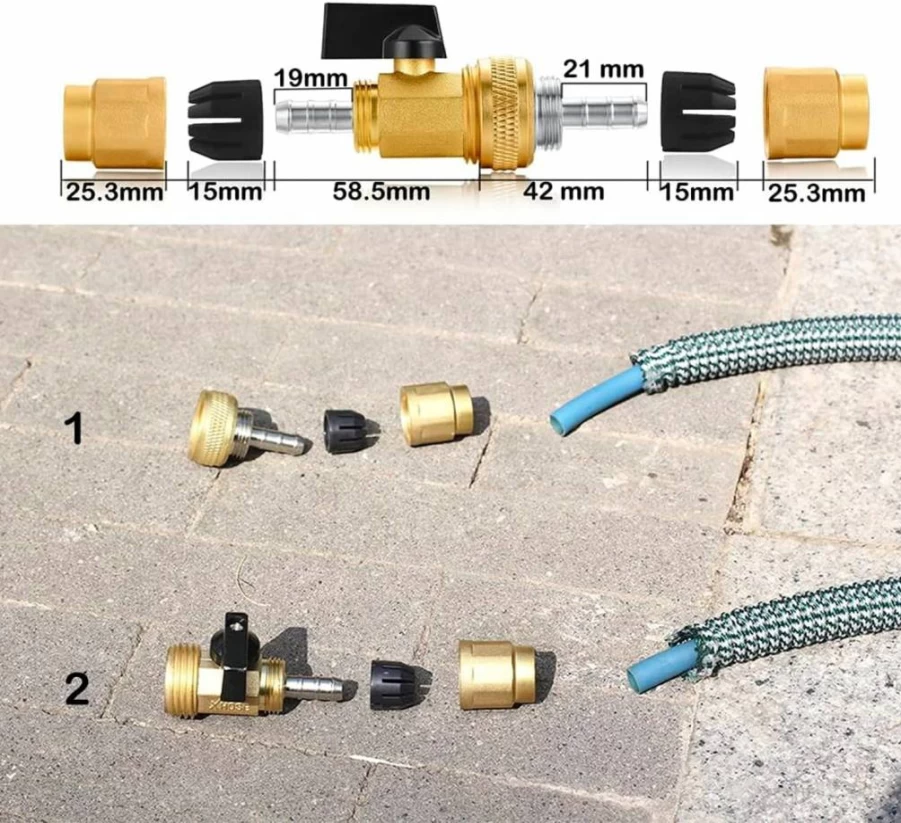 YELUN Brass Telescopic Garden Hose End Adapter with Shut Off Valve, Retractable Repair Connector Fittings Kit, 1 Set