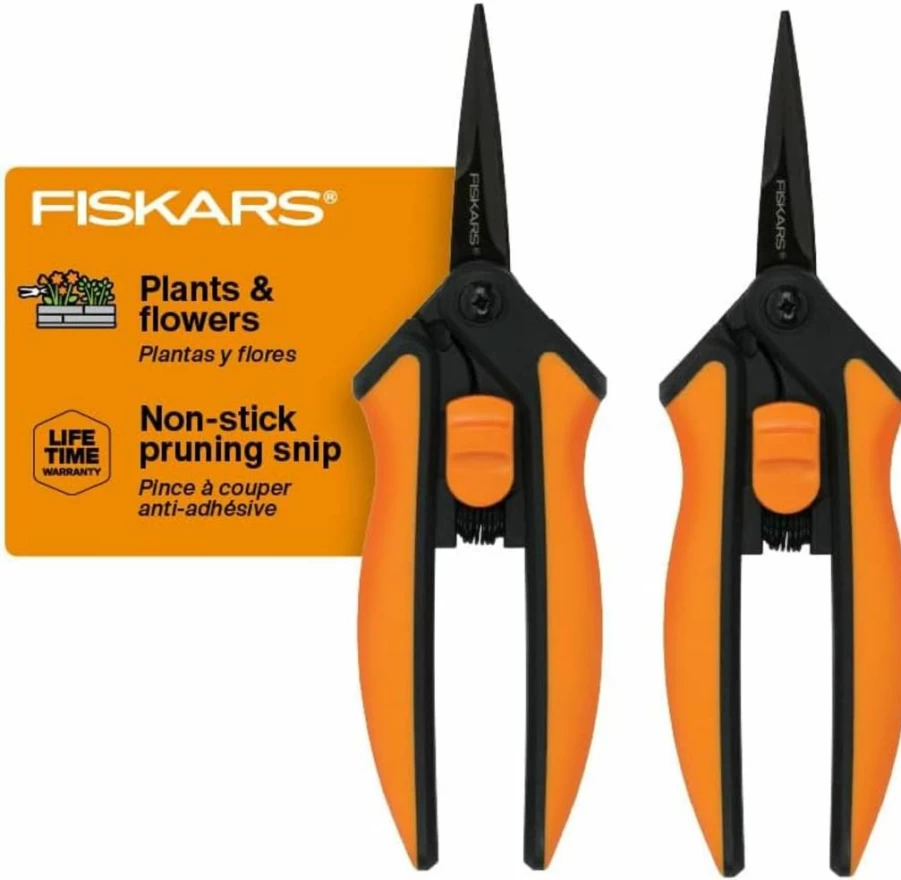 Fiskars 6" Micro-Tip Pruning Snips - Sharp Steel Blade Garden Shears with Sheath & Comfort Grip - Ideal for Plants, Grow Tents, Hydroponics, and Precision Pruning