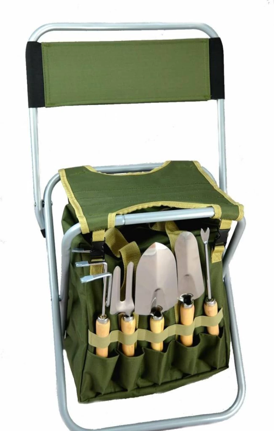 Bo-Toys 10-Piece Gardening Tool Set with Detachable Zippered Tote, Portable Folding Stool Seat & Backrest for Outdoor Planting