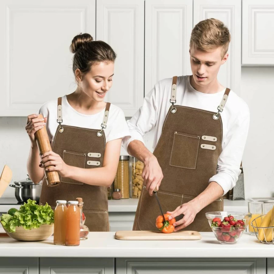 Hongsome Cotton Canvas Crossback Apron for Painting, Gardening, Cooking - Adjustable Waterproof Unisex Apron with 3 Pockets for Men & Women (S-XXL)