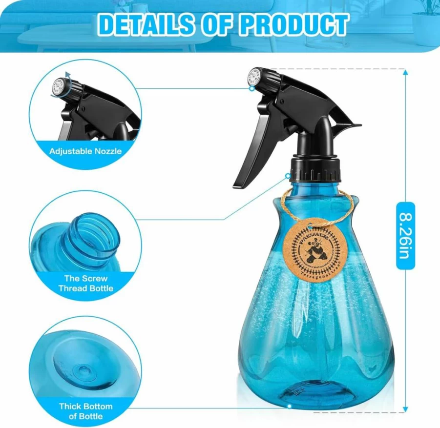 Paeyaer 18 Oz Reusable Spray Bottles (2-Pack) - Adjustable Mist Water Squirt Bottle for Cleaning, Gardening, Plants, Hair & Home Refillable Plastic Container