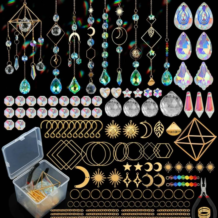 HYBEADS DIY Suncatchers Kit - 400 Pcs Rainbow Maker Crafts with Prisms & Crystals for Adults, Window Hanging Decor for Home Office Indoor Decorations