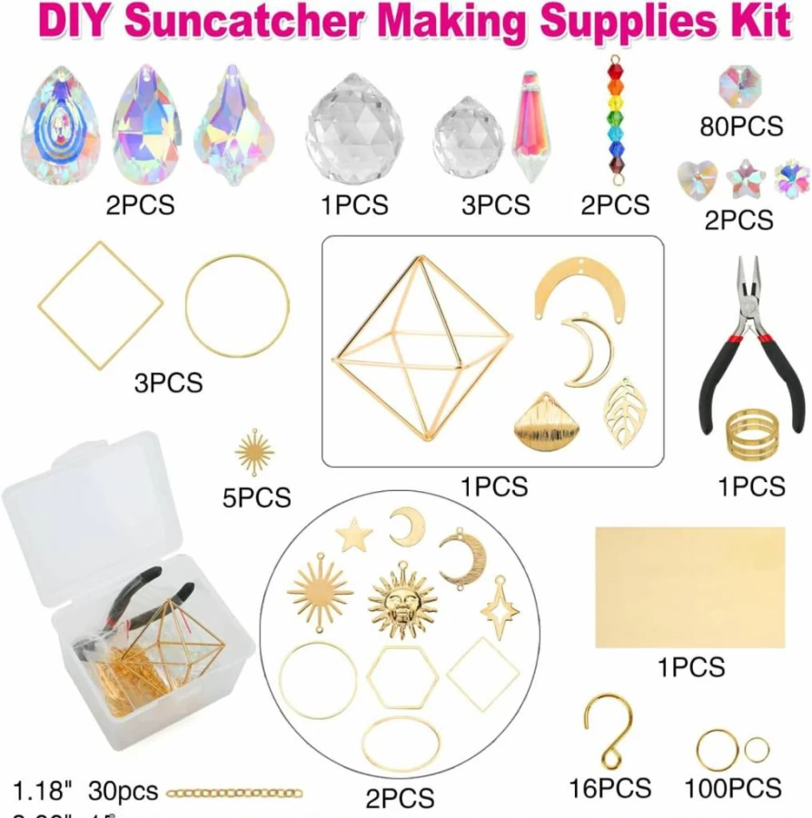 HYBEADS DIY Suncatchers Kit - 400 Pcs Rainbow Maker Crafts with Prisms & Crystals for Adults, Window Hanging Decor for Home Office Indoor Decorations