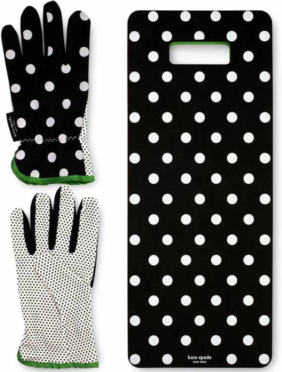 Kate Spade New York Women's Garden Kneeler Set with Thick Kneeling Pad & Dot Print Gloves, Cute Gardening Tools for Yard Work