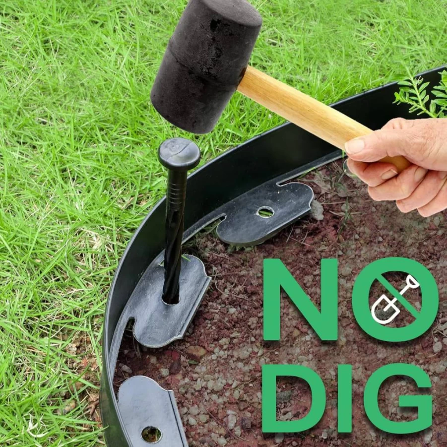 FunFanso 2-Inch x 66 Ft Black Plastic Landscape Edging Border Kit with 100 Anchoring Spikes for Garden, Flower Beds, Lawn, Yard, and Pathway