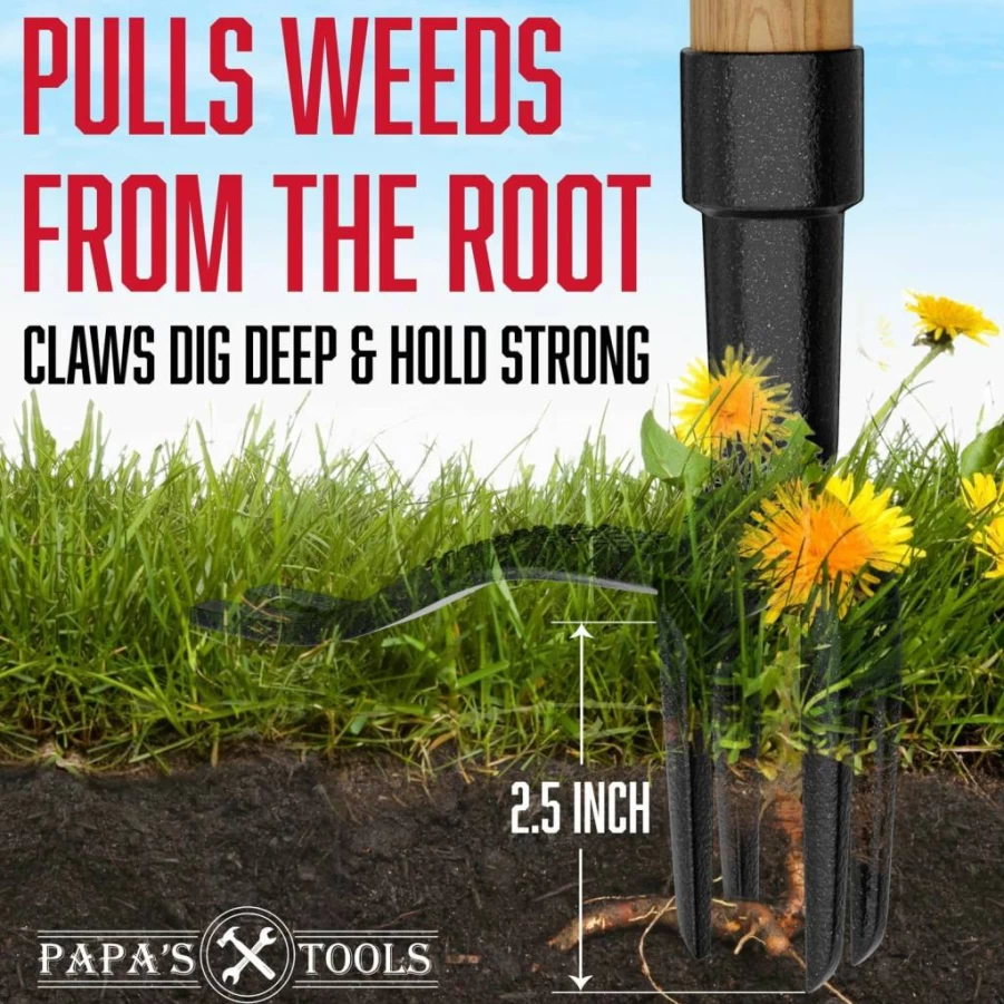 MELISSA AND HARRY 44" Bamboo Handle Weed Puller Tool with 4-Claw Steel Head & Dual Eject Tech - Stand Up Garden Weeder for Men & Women - Durable Yard Weeding Remover for Easy Gardening