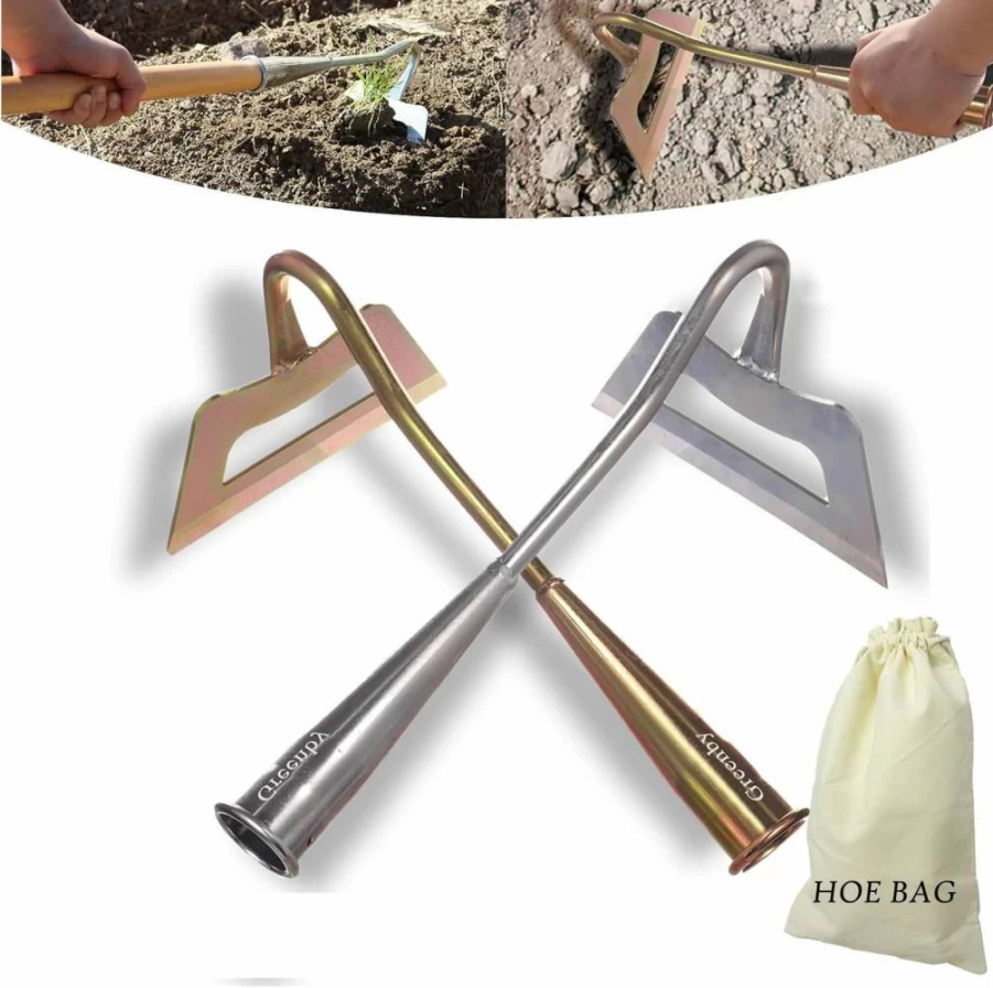 Greenby Stainless Steel Garden Hoe - Heavy Duty Weeding Tool for Gardening, Farming, and Backyard Use - Sharp Hollow Design for Easy Loosening and Planting