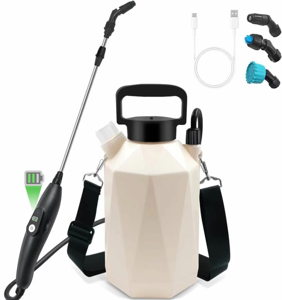 Giftsfaloy 1 Gallon Electric Garden Sprayer - USB Rechargeable Battery Powered Sprayer with Retractable Wand, 3 Adjustable Nozzles, Shoulder Strap for Lawn, Yard & Plant Care