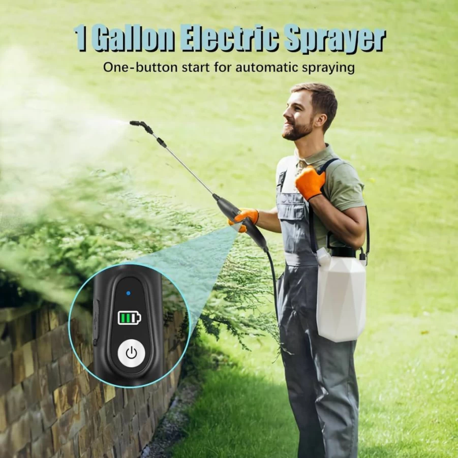 Giftsfaloy 1 Gallon Electric Garden Sprayer - USB Rechargeable Battery Powered Sprayer with Retractable Wand, 3 Adjustable Nozzles, Shoulder Strap for Lawn, Yard & Plant Care