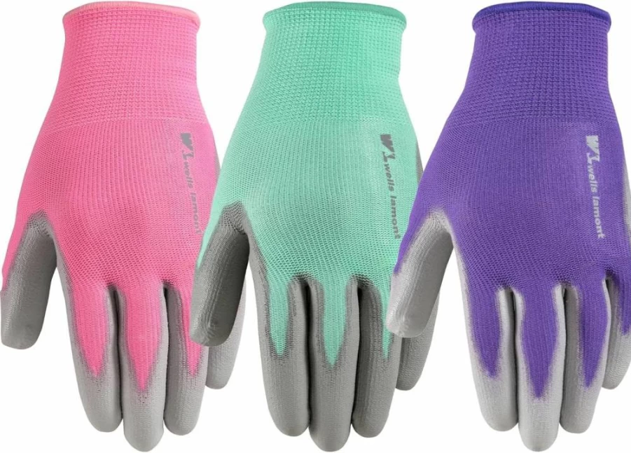 Wells Lamont Women's Gardening Gloves 3-Pack | PU Coated Grip Work Gloves | Pink, Green, Purple | Medium Size 413MF | Durable Outdoor Gloves
