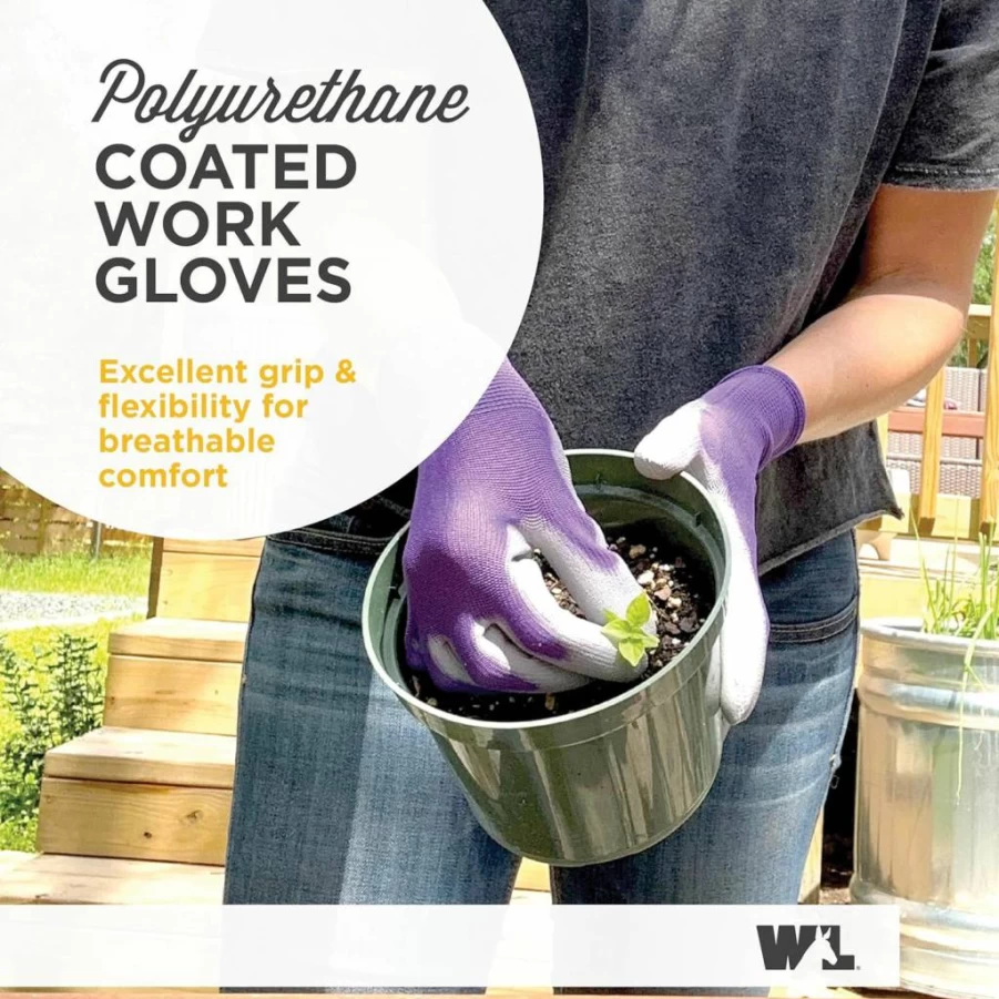 Wells Lamont Women's Gardening Gloves 3-Pack | PU Coated Grip Work Gloves | Pink, Green, Purple | Medium Size 413MF | Durable Outdoor Gloves