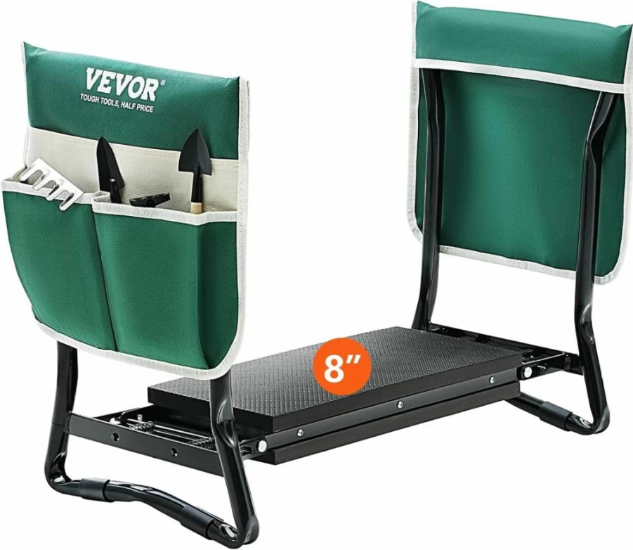 VEVOR Heavy Duty Folding Garden Kneeler and Seat with 8" Wide EVA Foam Pad, Portable Gardening Stool with Tool Pockets, Knee and Back Support for Seniors, Women, Parents - Ideal Gardening Gift