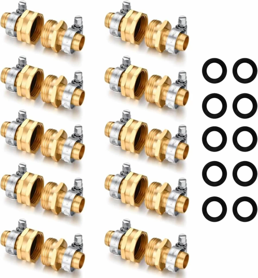 SIGURANTA 5/8" Brass Garden Hose Repair Kit with Clamps - Male & Female Hose Fittings, 2-Piece Set for Durable Leak-Free Connections