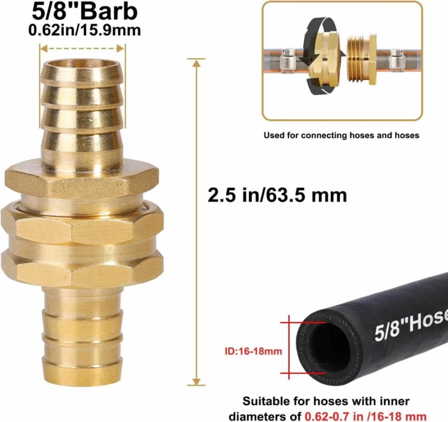 SIGURANTA 5/8" Brass Garden Hose Repair Kit with Clamps - Male & Female Hose Fittings, 2-Piece Set for Durable Leak-Free Connections