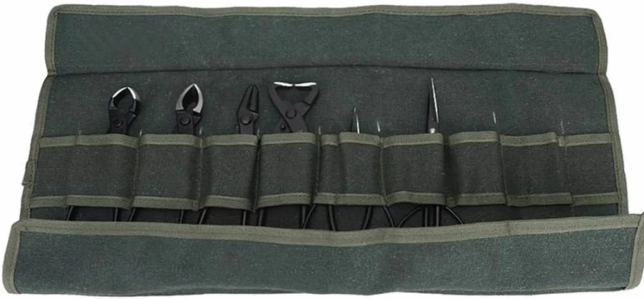 Fdit 7-Piece Professional Bonsai Tool Kit with Stainless Steel Scissors, Shears, Cutters, Wire Pliers, and Roll Bag for Tree Trimming and Gardening