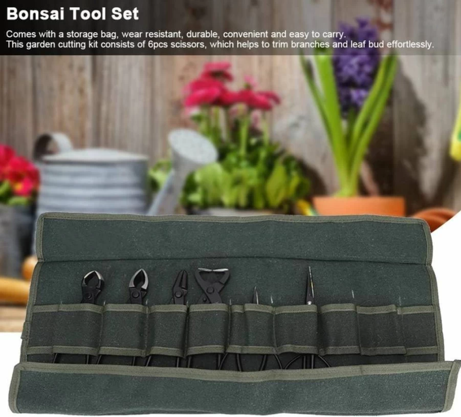 Fdit 7-Piece Professional Bonsai Tool Kit with Stainless Steel Scissors, Shears, Cutters, Wire Pliers, and Roll Bag for Tree Trimming and Gardening