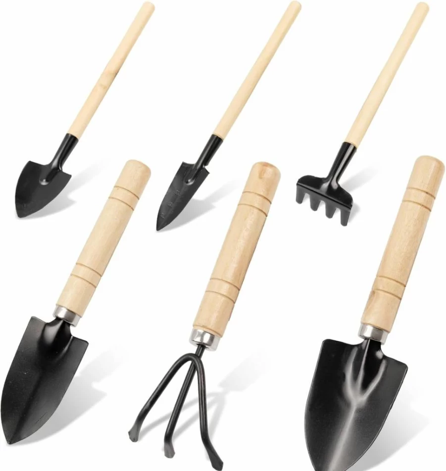 KoMvzyl 6-Piece Mini Garden Tool Set - Wood Handle Shovel, Succulent & Potted Plant Care Kit for Indoor Gardening, Repotting, and Transplanting Accessories