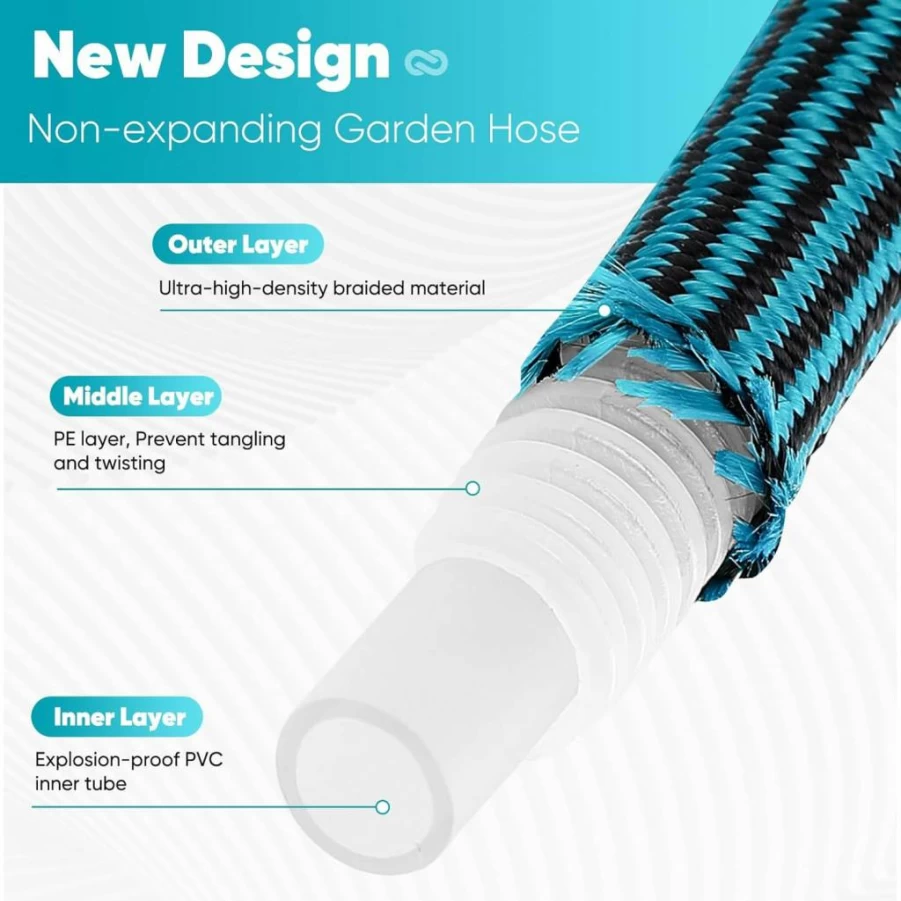 Velybrin 50Ft Lightweight Garden Hose - Kink-Free, Flexible, Abrasion Resistant Water Hose for Lawn, Yard, Outdoor, Marine & Camper Use
