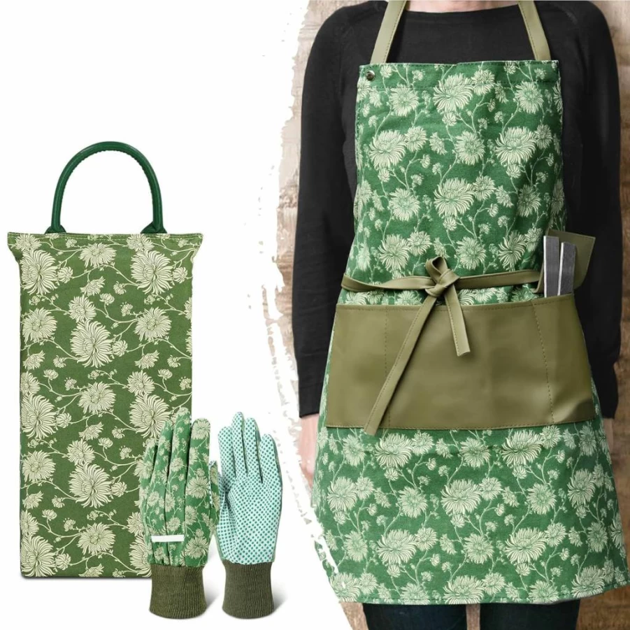 Colwelt 3Pcs Extra Thick Gardening Kneeling Pad Set with Apron & Gloves, Elegant Pattern Garden Accessories for Women, Durable Outdoor Protection Tools