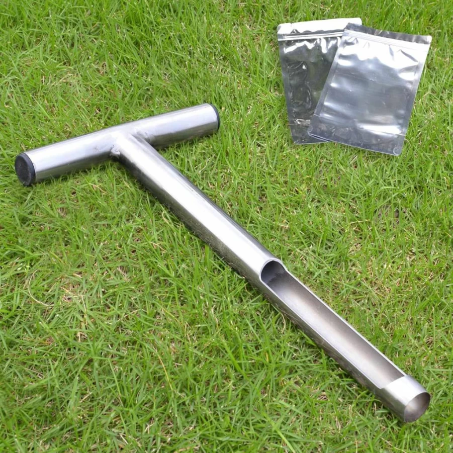 Lichtund 12 Inch Stainless Steel Soil Probe Sampler with T-Handle and 2 Storage Bags for Lawn, Garden, and House Plant Soil Testing