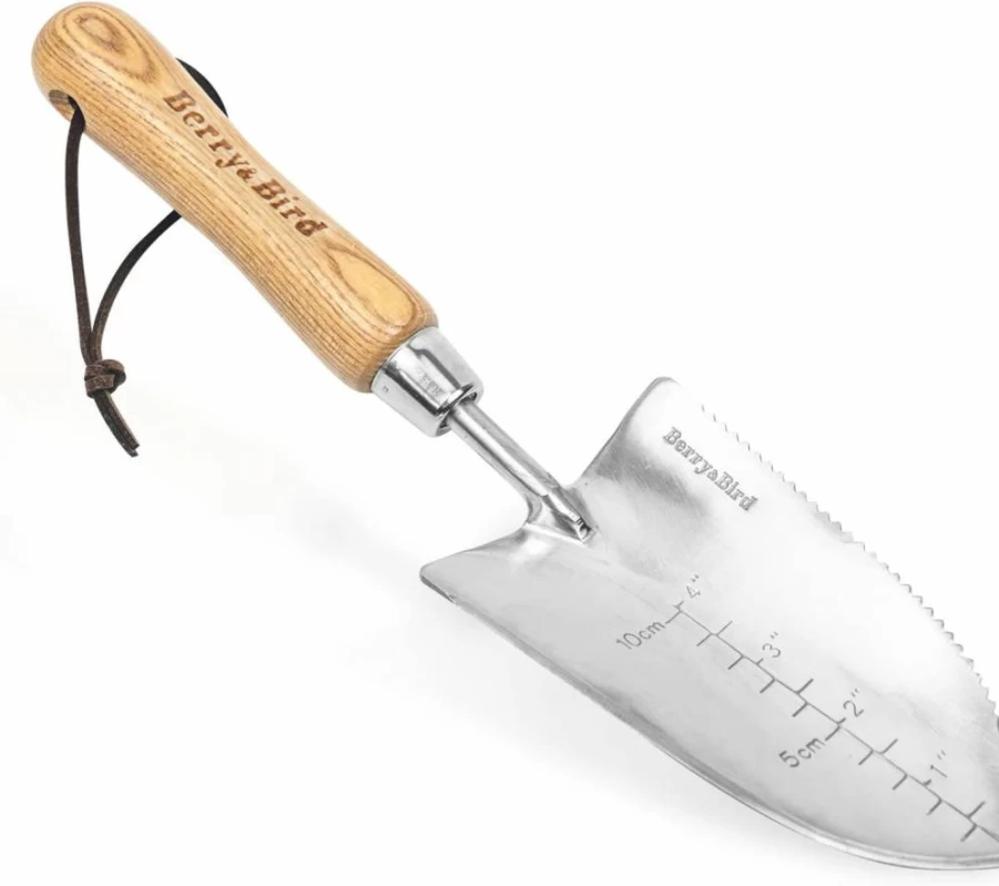 Berry&Bird Stainless Steel Garden Trowel with Long Wood Handle - 23.43 Inch Digging Shovel for Planting, Weeding & Transplanting