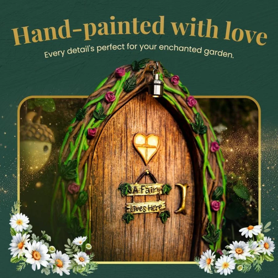 Tree Poetry Enchanted Fairy Door with LED Light – Outdoor Fairy House Kit for Garden, Tree Decor, and Magical Fairy Garden Accessories