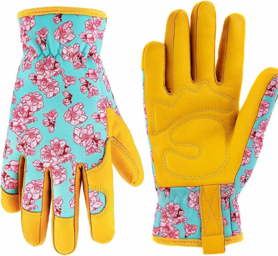 WANCHI Women's Cowhide Leather Gardening Gloves - Durable Yard Work & Outdoor Garden Gloves, Perfect Gardener Gift