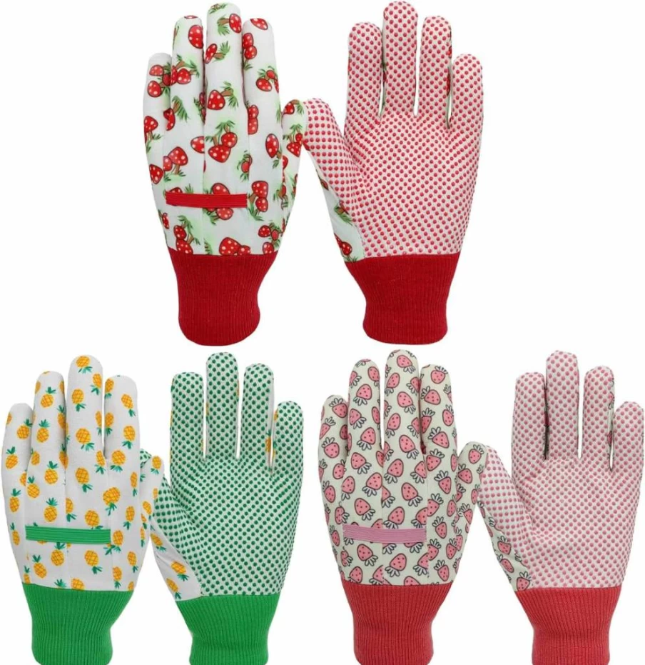 OIZEN Kids Gardening Gloves - 3 Pairs Pack, Medium Size for Ages 4-5, Durable & Comfortable Toddler Garden Gloves, Style 1, Perfect Gift for Young Gardeners