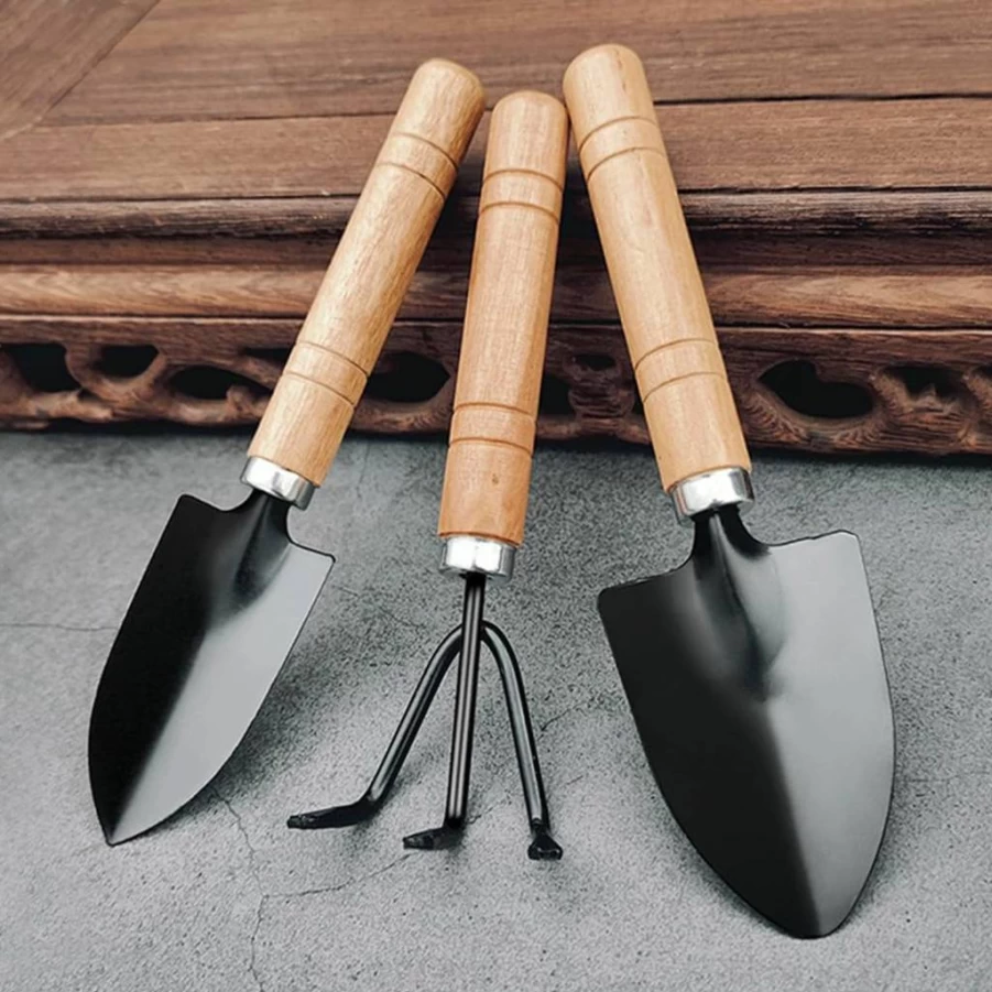Rukinovi 3-Piece Mini Gardening Tools Set for Succulents, Indoor Plants, and Potted Gardening - Hand Shovel, Rake, Fork Kit for Seedlings and Home Garden Accessories