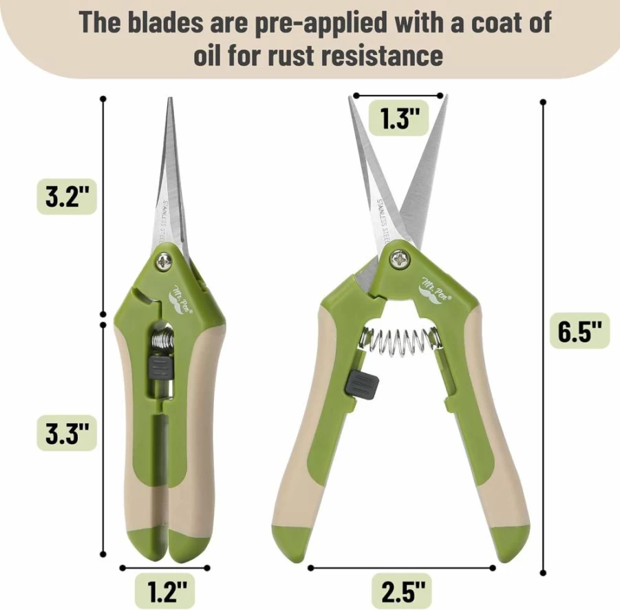 Mr. Pen 6.5 Inch Gardening Scissors, Stainless Steel Pruning Shears for Plants, Green Garden Shears, Hand Pruners for Trimming, Professional Garden Scissors