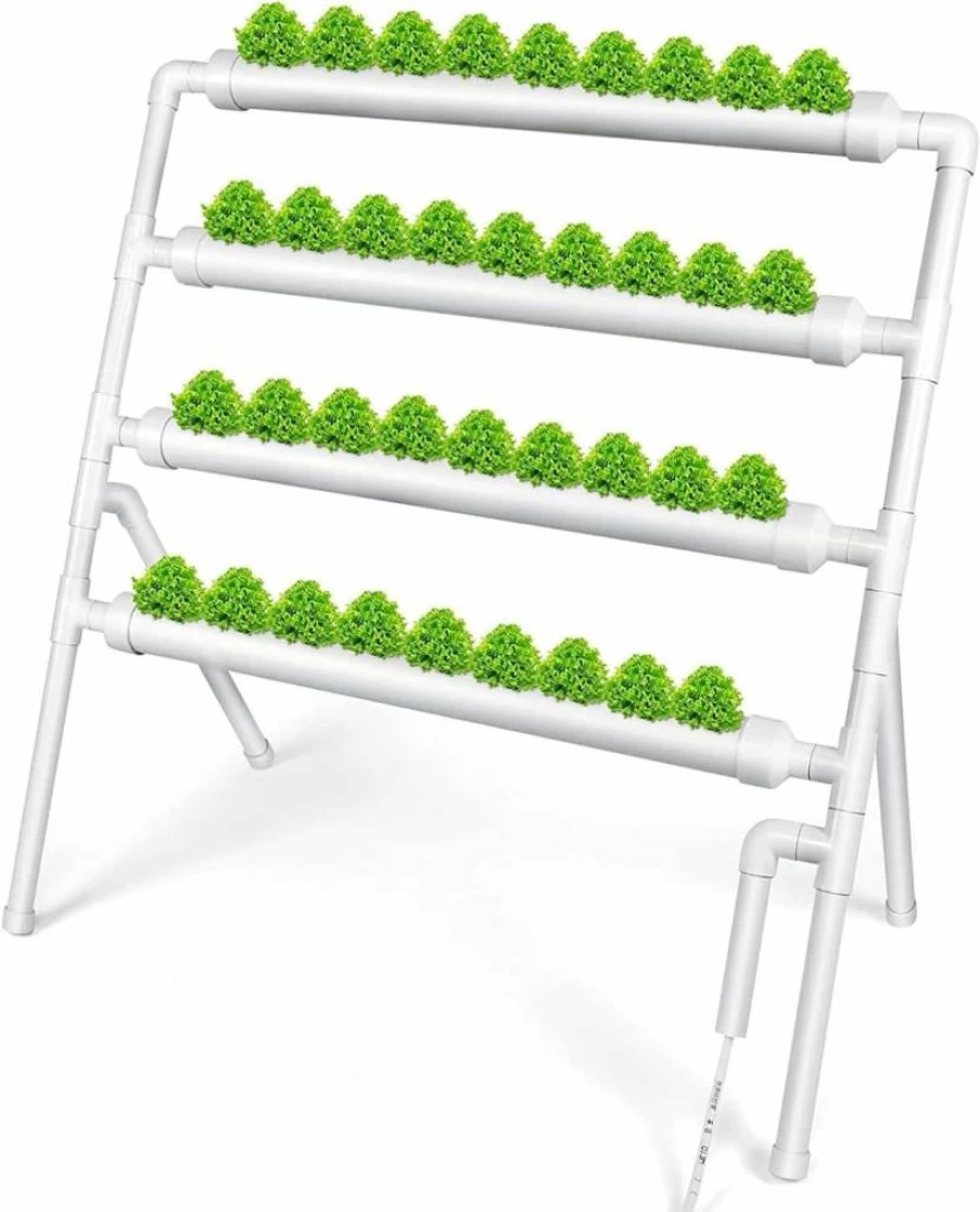 TIRUSS Hydroponic Growing System - 108 Plant Sites, 3-Tier PVC-U Pipe Kit with Water Pump, Timer, Net Pots & Sponges for Leafy Greens Indoor Gardening